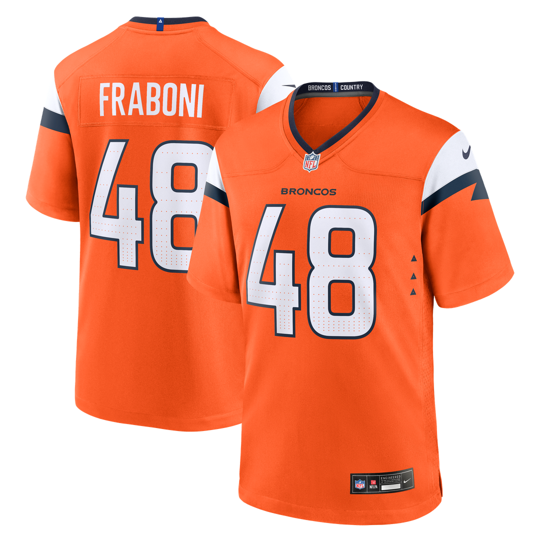 Denver Broncos Mitchell Fraboni Nike Orange Team Game Jersey product image 1, provided for visual reference and product