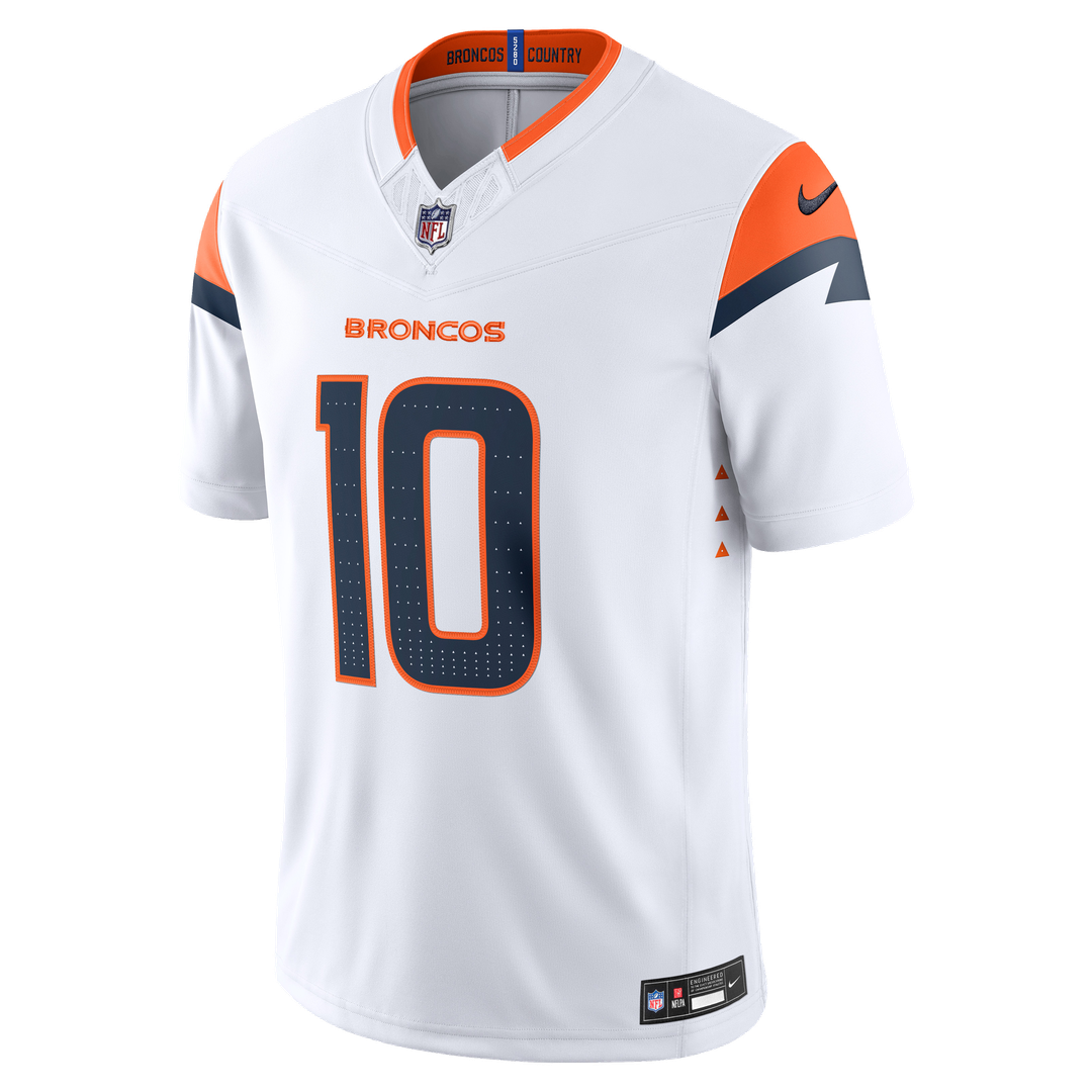 Denver Broncos Bo Nix Nike White Vapor F.U.S.E. Stitched Limited Jersey product image 2, provided for visual reference and