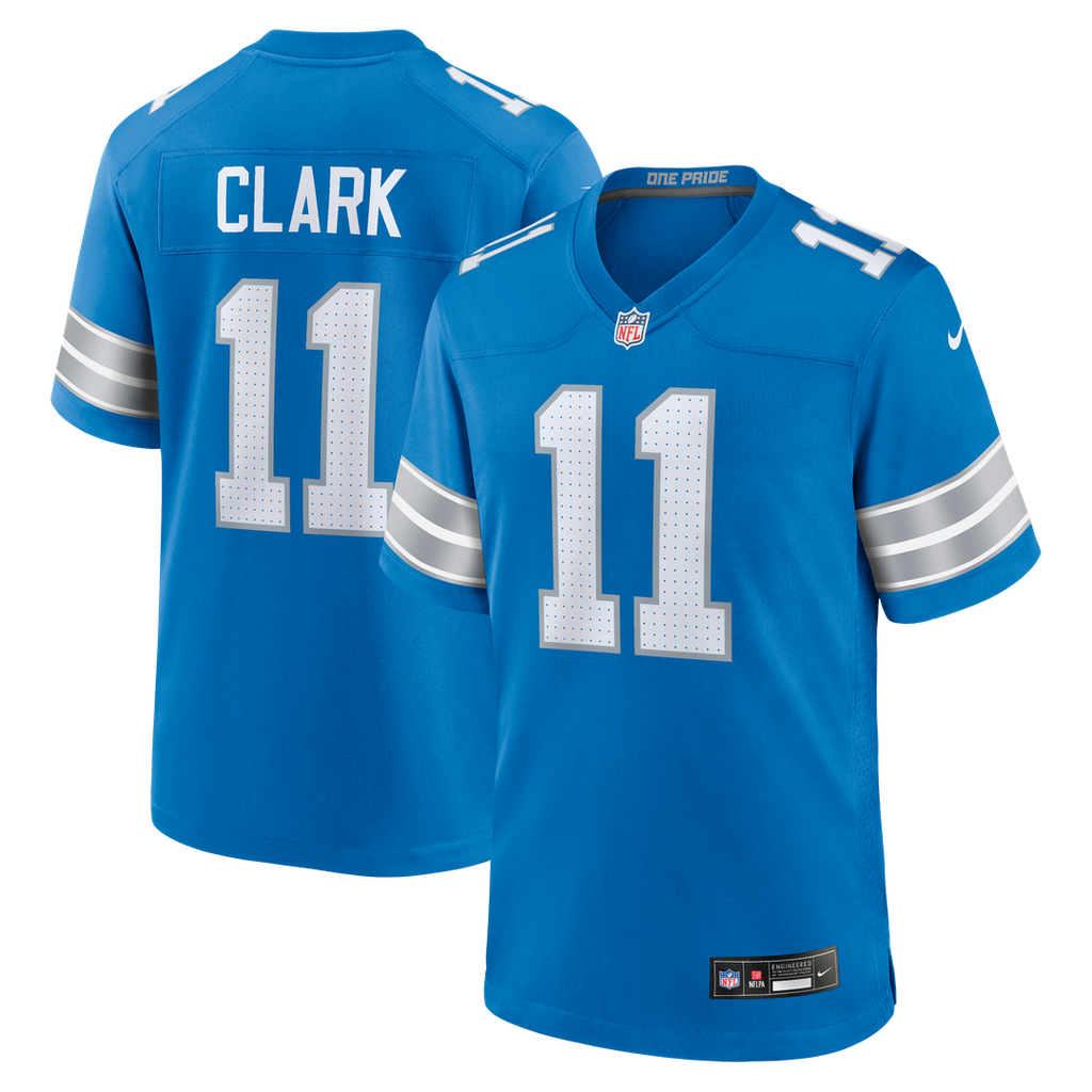 Detroit Lions Damone Clark Nike Blue Team Game Jersey product image 1, provided for visual reference and product detail
