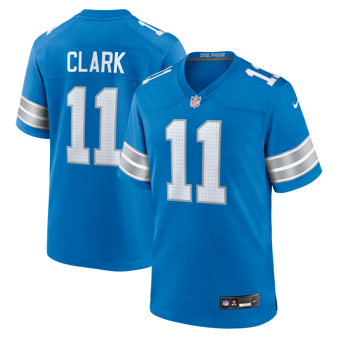 Detroit Lions Damone Clark Nike Blue Team Game Jersey product image 1, provided for visual reference and product detail