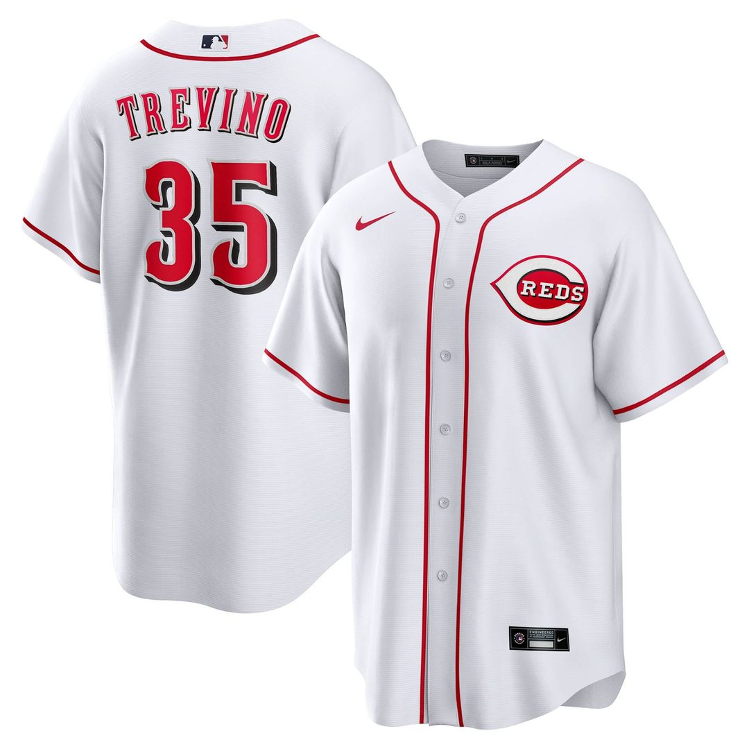 Cincinnati Reds Jose Trevino Nike White Home Replica Jersey product image 1, provided for visual reference and product