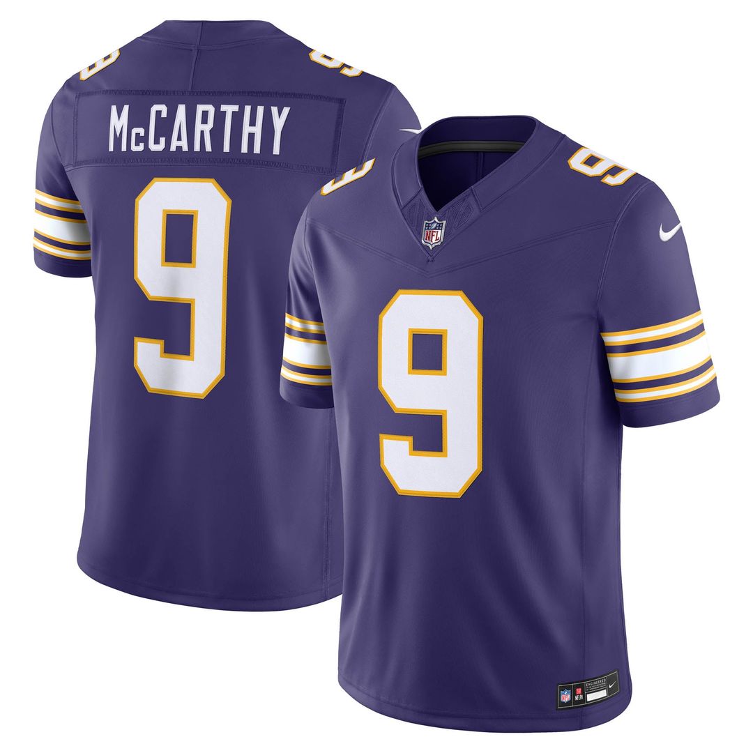 Minnesota Vikings J.J. McCarthy Nike Purple Alternate Classic Vapor F.U.S.E. Stitched Limited Jersey product image 1,