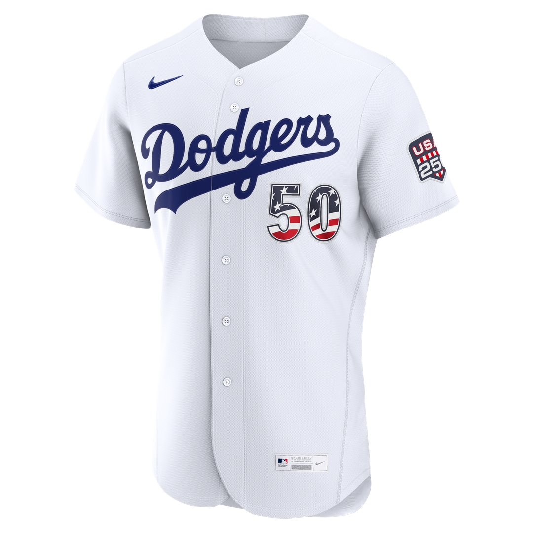 Fourth of July Los Angeles Dodgers Mookie Betts Nike White USA 250 Authentic Jersey product image 2, provided for visual