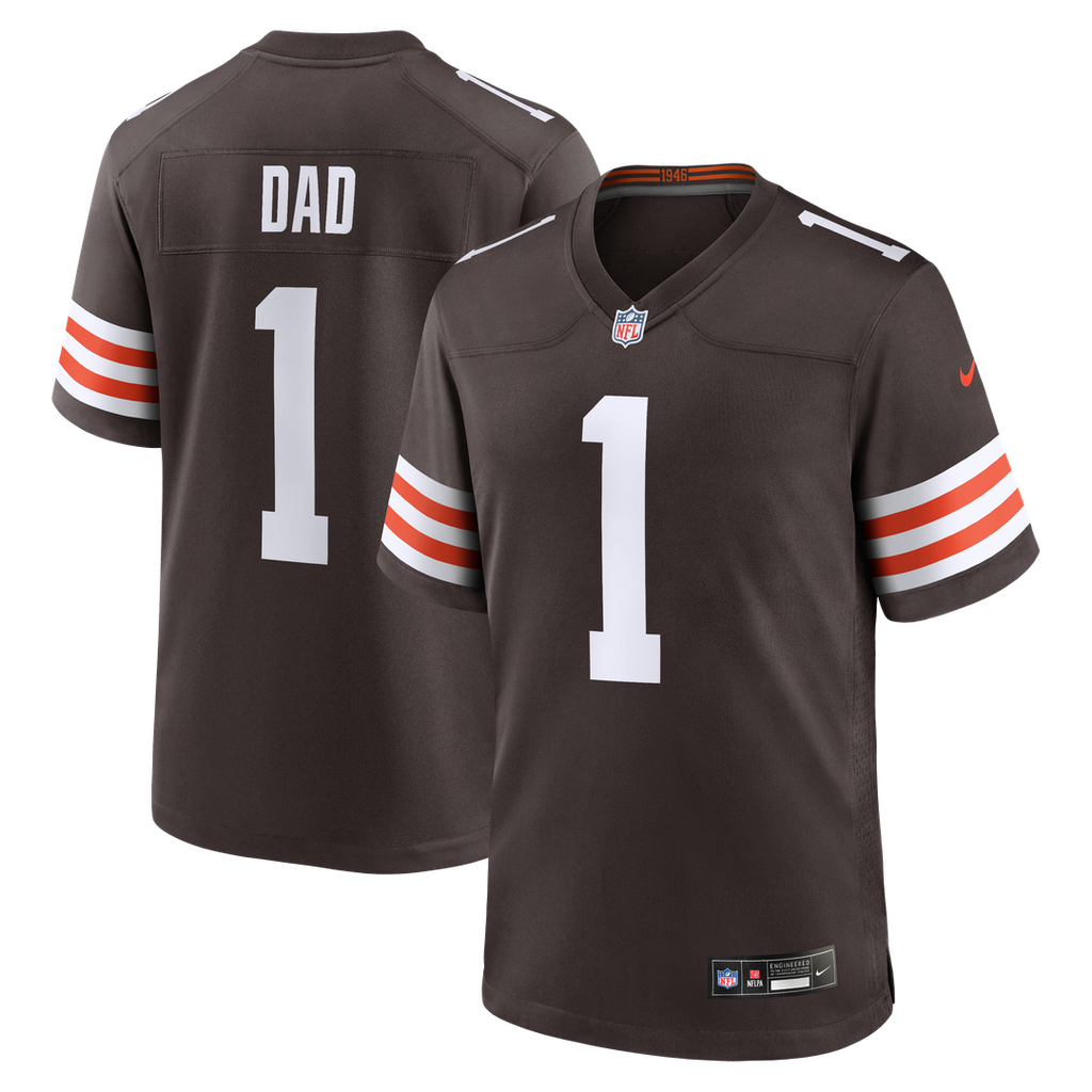 Cleveland Browns Number 1 Dad Nike Brown Game Jersey product image 1, provided for visual reference and product detail review