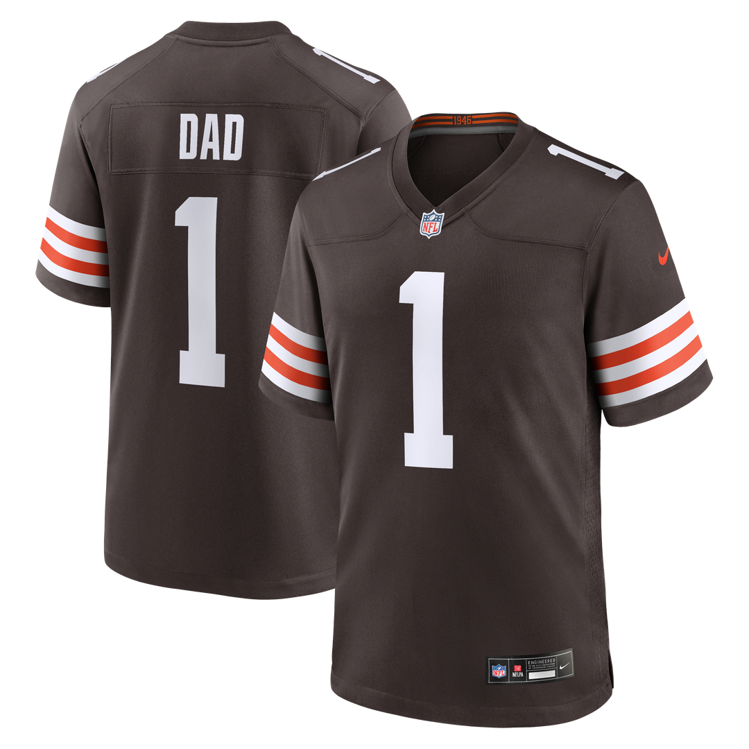 Cleveland Browns Number 1 Dad Nike Brown Game Jersey product image 1, provided for visual reference and product detail review