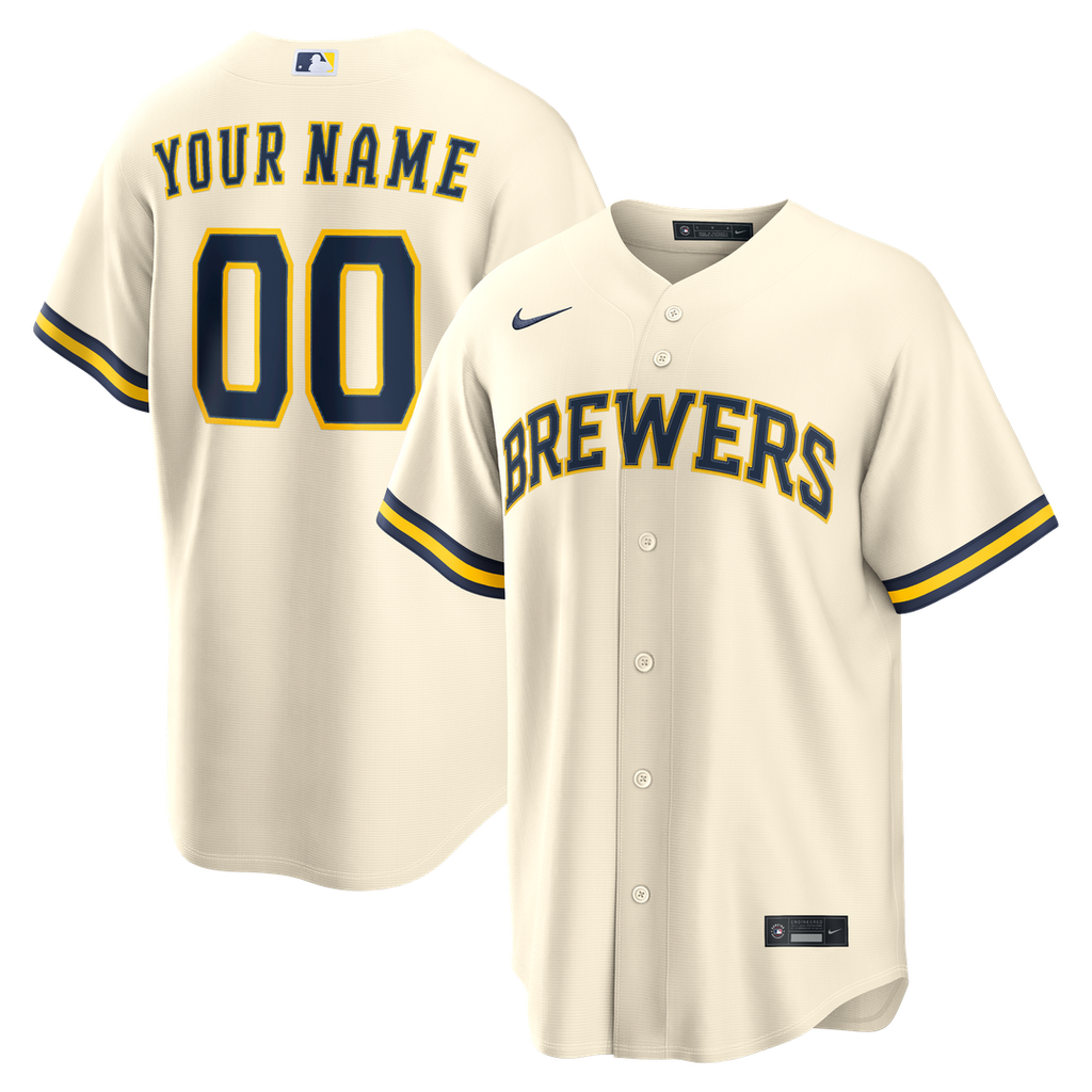 Milwaukee Brewers Nike Cream Home Replica Custom Jersey product image 1, provided for visual reference and product detail