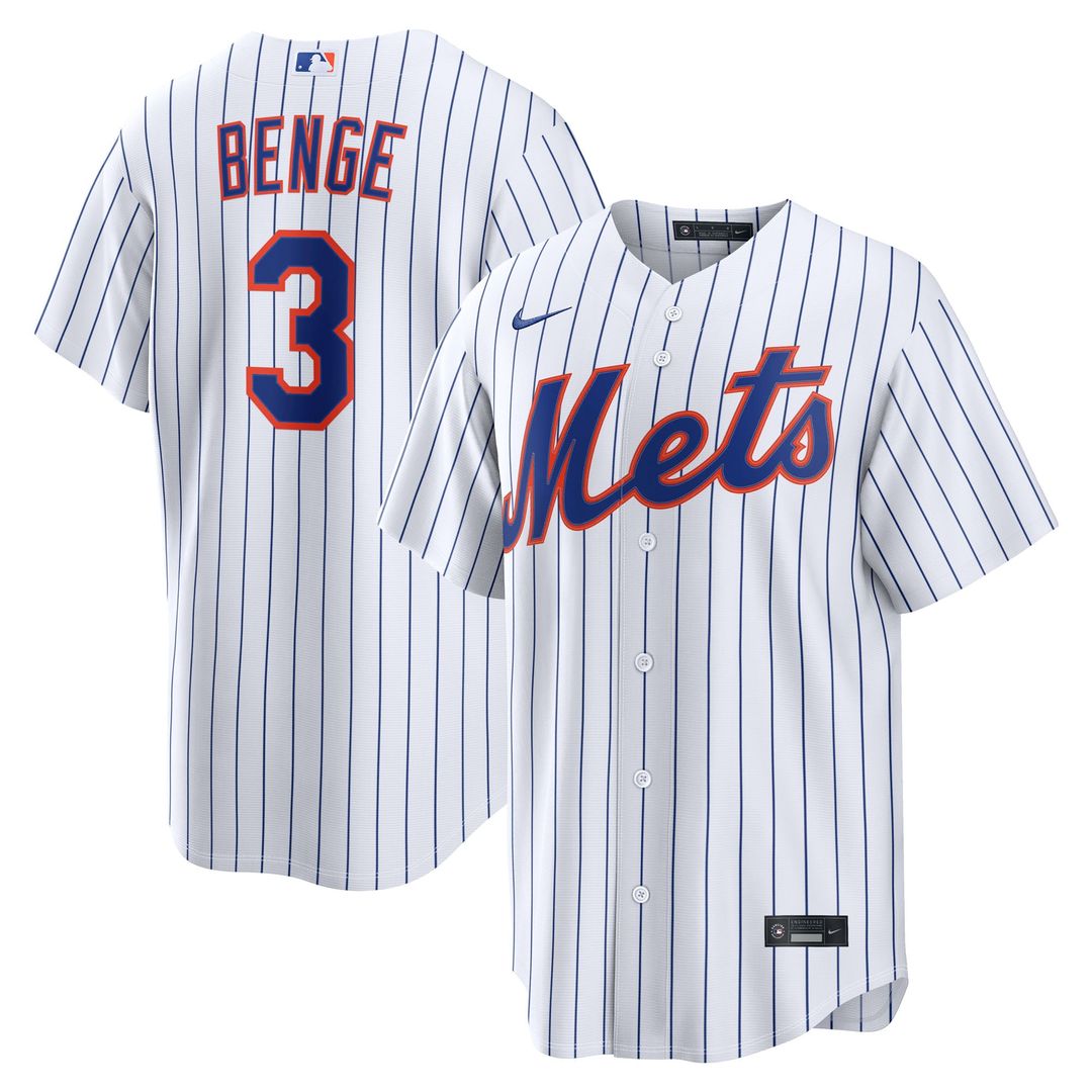 New York Mets Carson Benge Nike White Home Replica Jersey product image 1, provided for visual reference and product detail