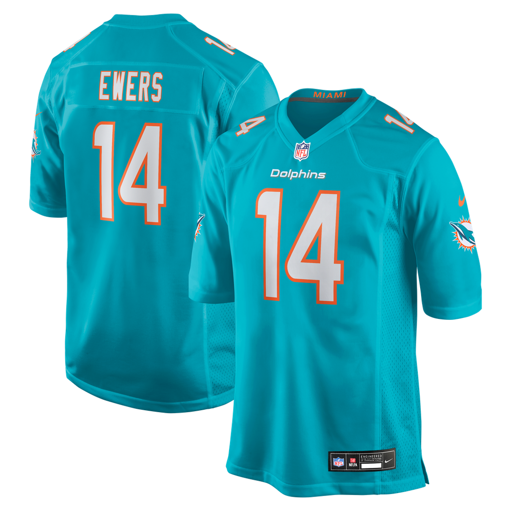 Miami Dolphins Quinn Ewers Nike Aqua Team Game Jersey product image 1, provided for visual reference and product detail
