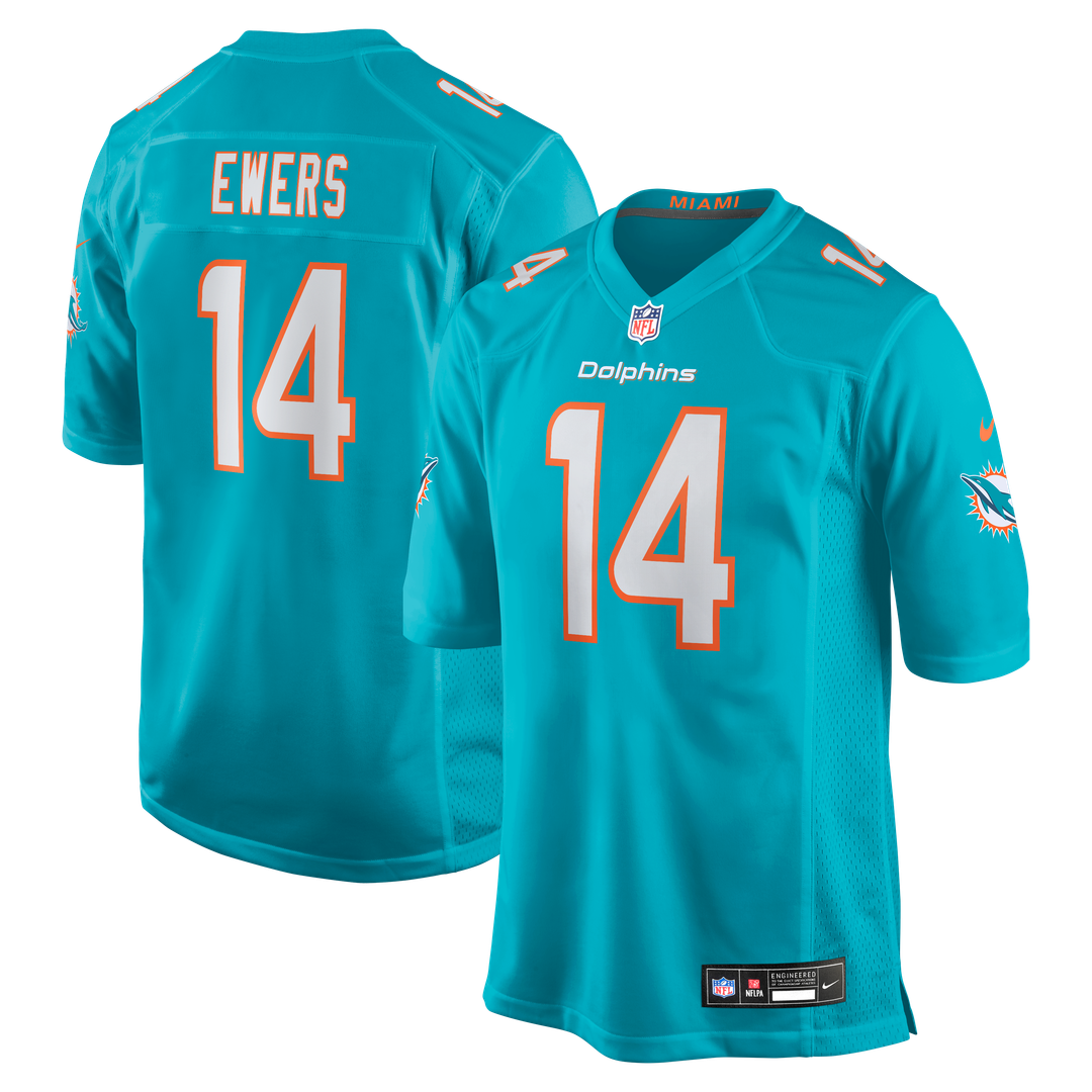 Miami Dolphins Quinn Ewers Nike Aqua Team Game Jersey product image 1, provided for visual reference and product detail