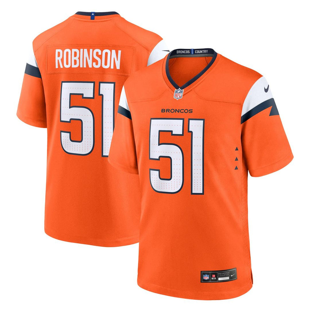 Denver Broncos Que Robinson Nike Orange Team Game Jersey product image 1, provided for visual reference and product detail