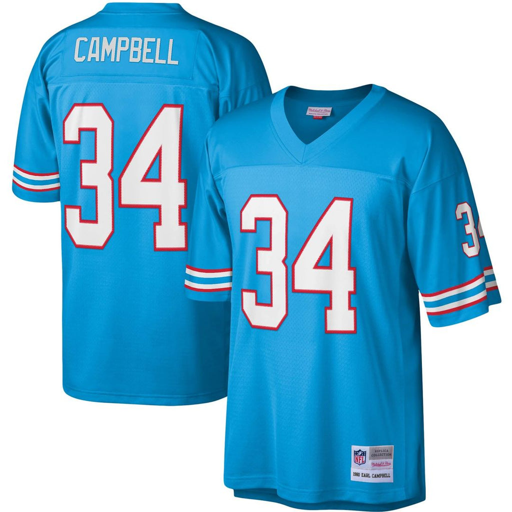 Houston Oilers Earl Campbell Mitchell & Ness Light Blue Legacy Replica Jersey product image 1, provided for visual reference