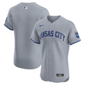 Kansas City Royals Nike Gray Road Vapor Premier Elite Patch Jersey product image 1, provided for visual reference and