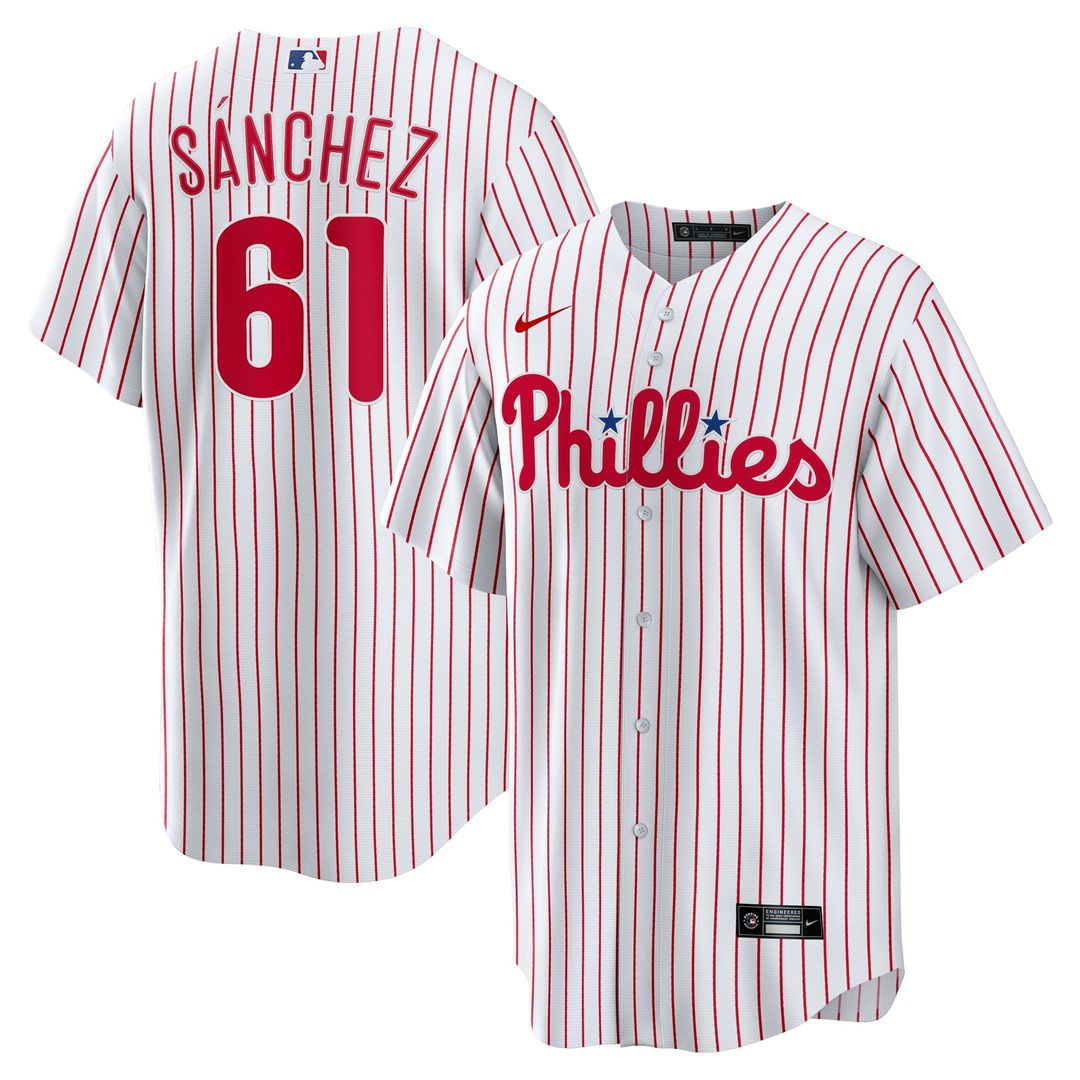 Philadelphia Phillies Cristopher Sanchez Nike White Home Replica Jersey product image 1, provided for visual reference and