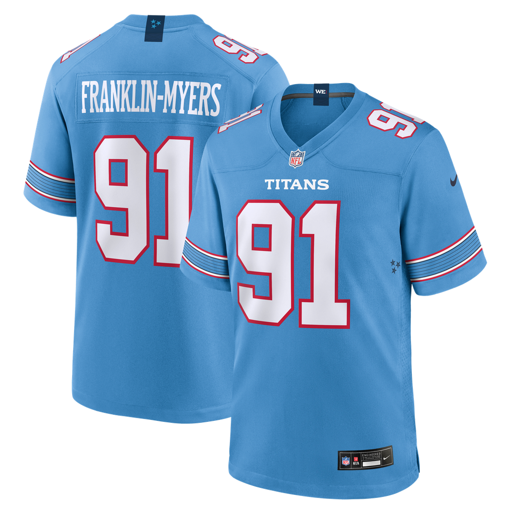 Tennessee Titans John Franklin-Myers Nike Light Blue Team Game Jersey product image 1, provided for visual reference and
