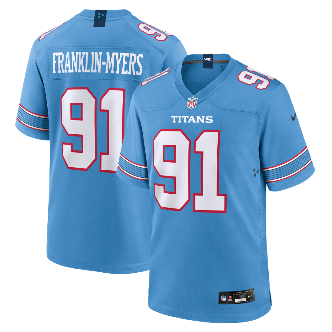 Tennessee Titans John Franklin-Myers Nike Light Blue Team Game Jersey product image 1, provided for visual reference and