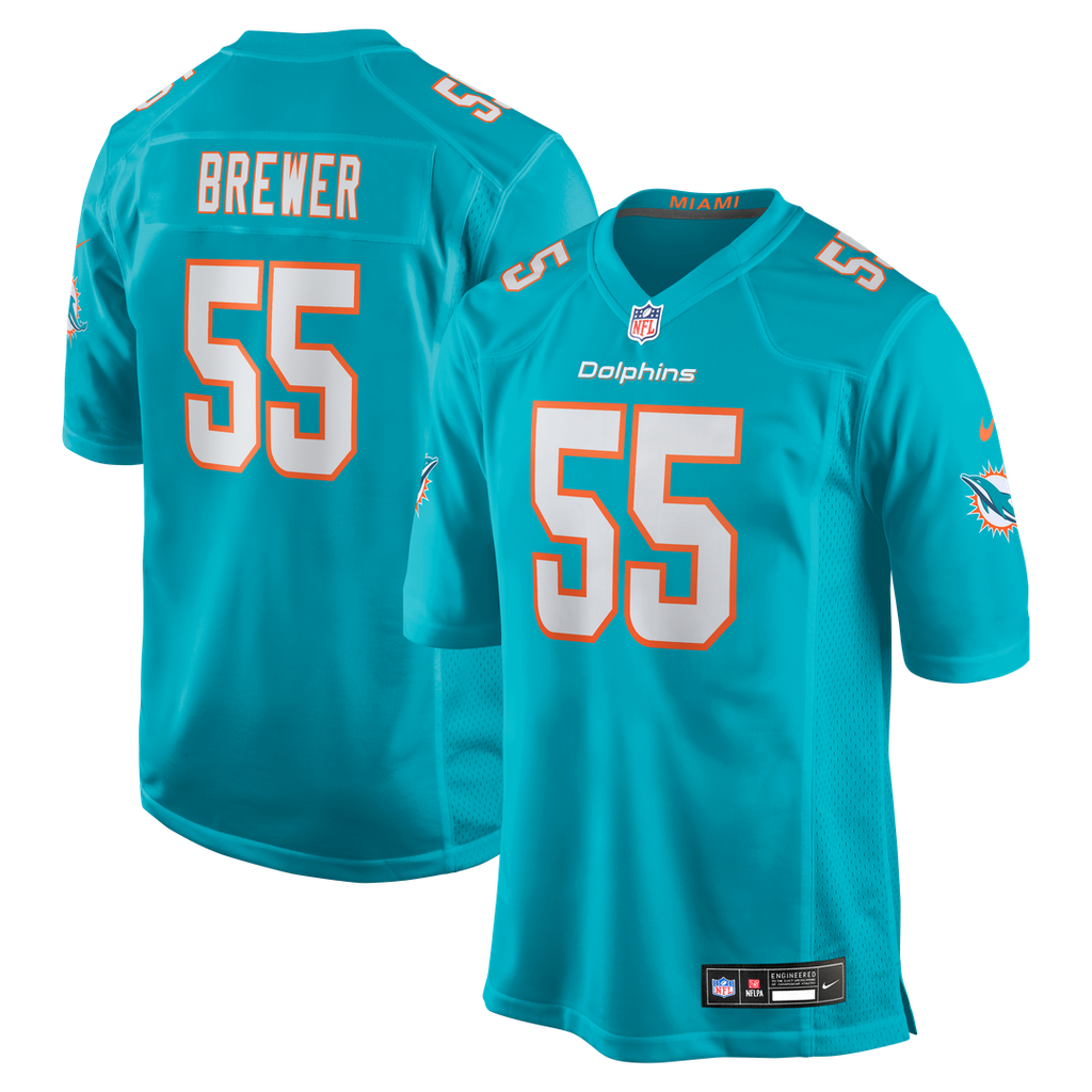Miami Dolphins Aaron Brewer Nike Aqua Game Jersey product image 1, provided for visual reference and product detail review
