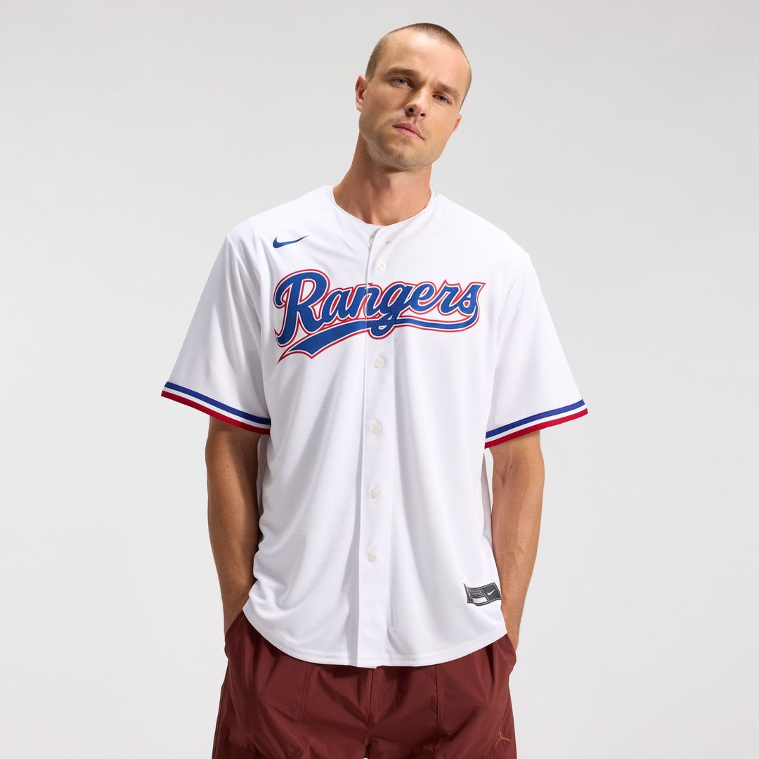 Texas Rangers Nike White Home Replica Team Jersey product image 1, provided for visual reference and product detail review