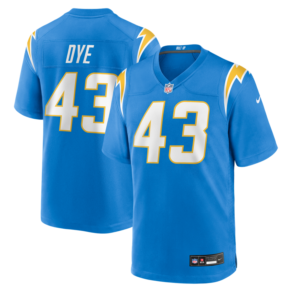 Los Angeles Chargers Troy Dye Nike Powder Blue Game Jersey product image 1, provided for visual reference and product detail