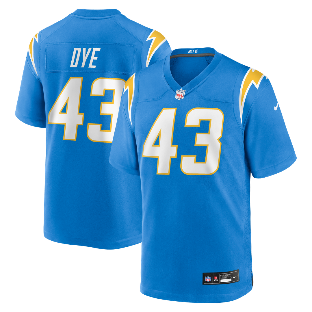 Los Angeles Chargers Troy Dye Nike Powder Blue Game Jersey product image 1, provided for visual reference and product detail