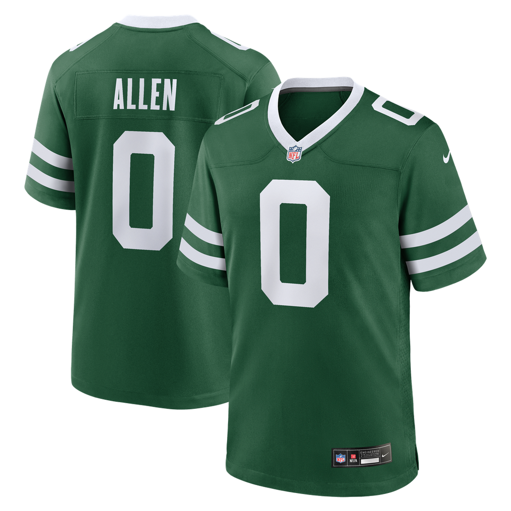 New York Jets Braelon Allen Nike Legacy Green Game Jersey product image 1, provided for visual reference and product detail