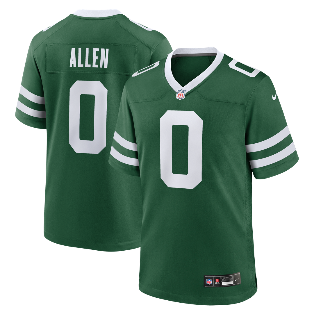 New York Jets Braelon Allen Nike Legacy Green Game Jersey product image 1, provided for visual reference and product detail