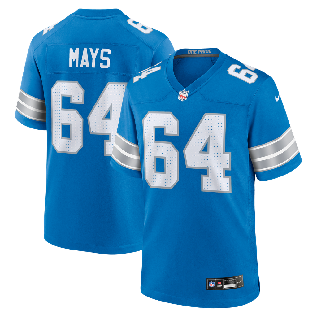 Detroit Lions Cade Mays Nike Blue Team Game Jersey product image 1, provided for visual reference and product detail review