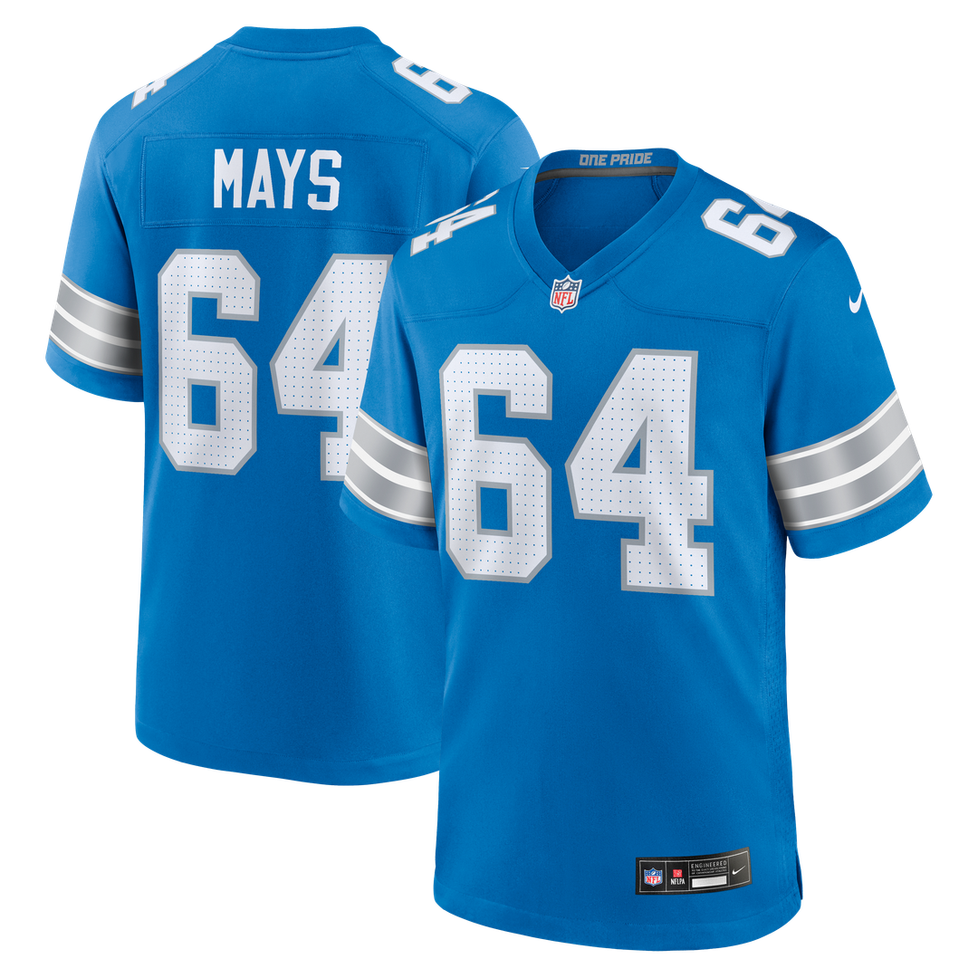 Detroit Lions Cade Mays Nike Blue Team Game Jersey product image 1, provided for visual reference and product detail review