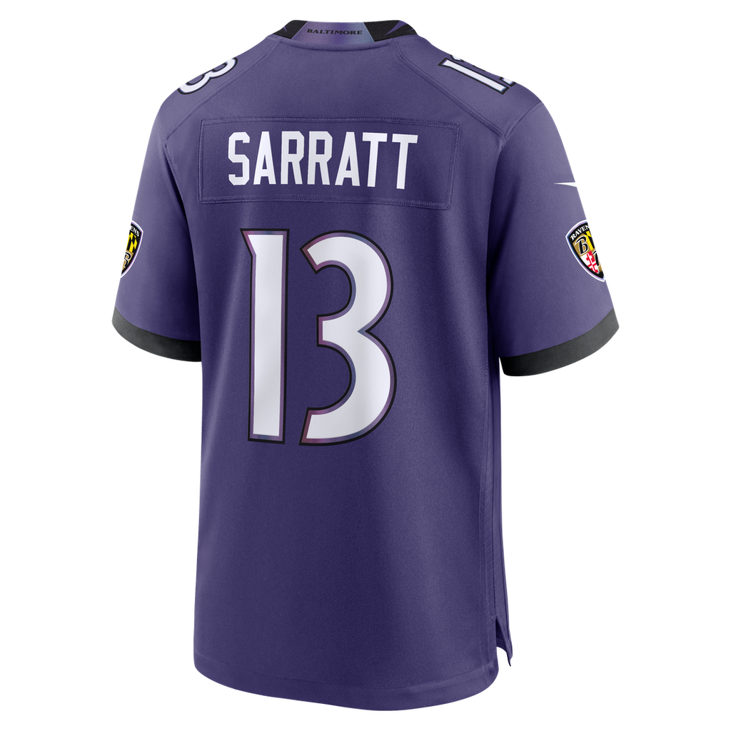 Baltimore Ravens Elijah Sarratt Nike Purple Team Game Jersey product image 3, provided for visual reference and product