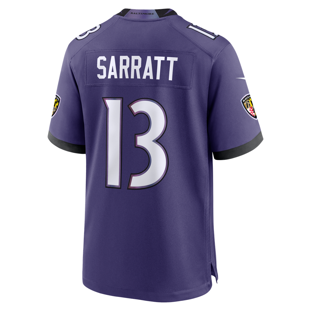 Baltimore Ravens Elijah Sarratt Nike Purple Team Game Jersey product image 3, provided for visual reference and product
