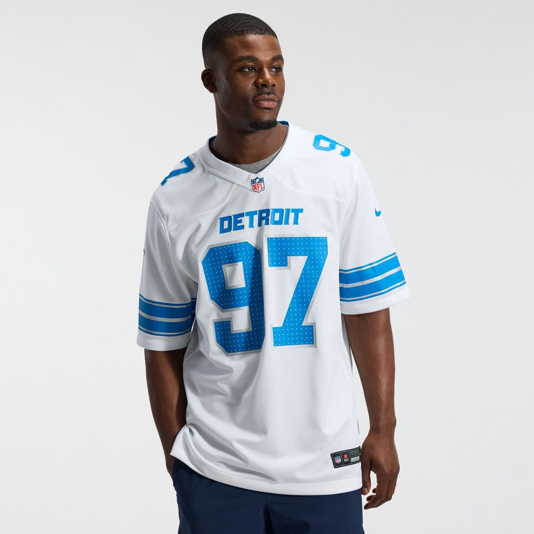Detroit Lions Aidan Hutchinson Nike White Game Jersey product image 2, provided for visual reference and product detail
