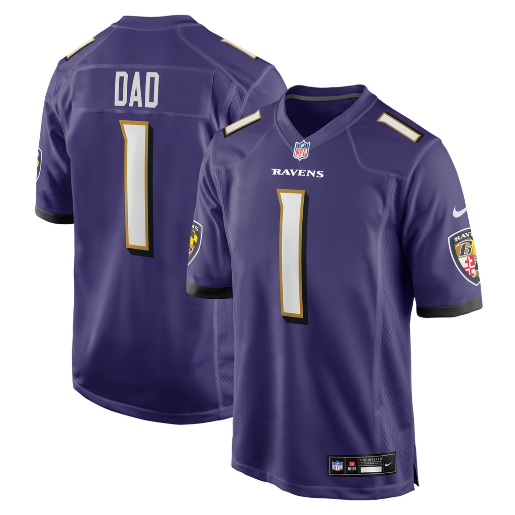 Baltimore Ravens Number 1 Dad Nike Purple Game Jersey product image 1, provided for visual reference and product detail