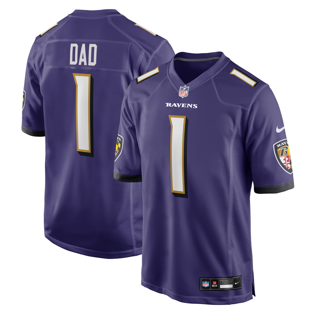Baltimore Ravens Number 1 Dad Nike Purple Game Jersey product image 1, provided for visual reference and product detail