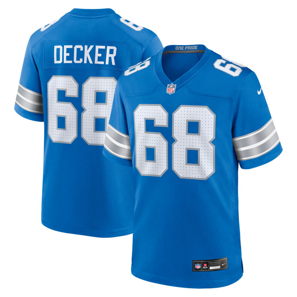 Detroit Lions Taylor Decker Nike Blue Team Game Jersey product image 1, provided for visual reference and product detail