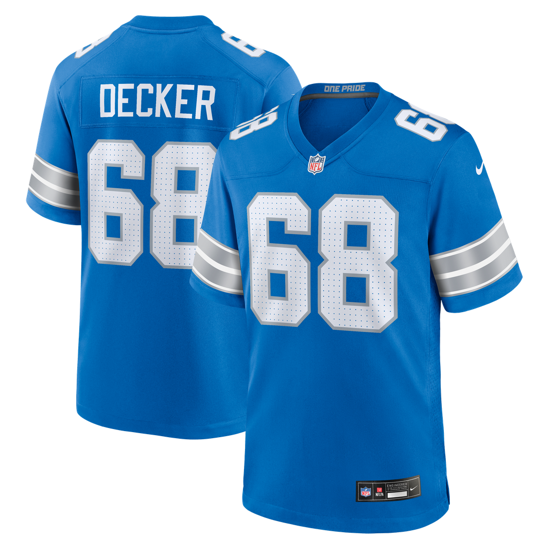 Detroit Lions Taylor Decker Nike Blue Team Game Jersey product image 1, provided for visual reference and product detail