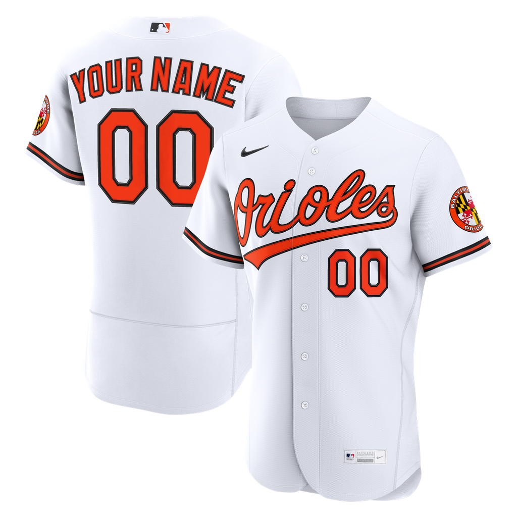 Baltimore Orioles Nike White Home Authentic Custom Jersey product image 1, provided for visual reference and product detail