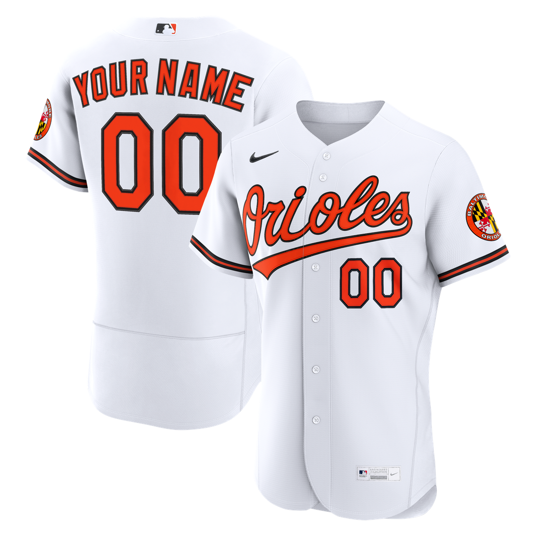 Baltimore Orioles Nike White Home Authentic Custom Jersey product image 1, provided for visual reference and product detail