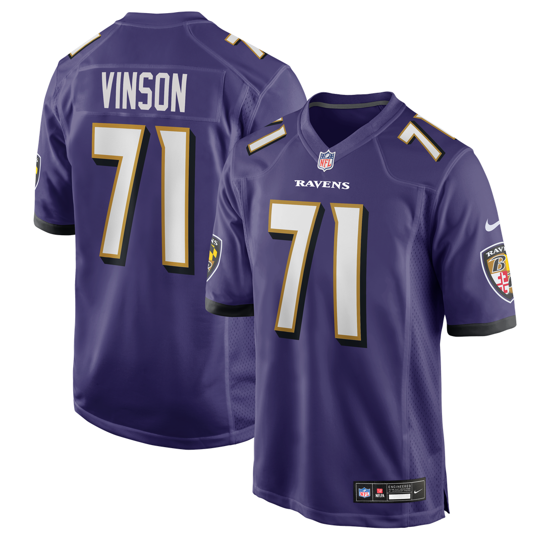 Baltimore Ravens Carson Vinson Nike Purple Team Game Jersey product image 1, provided for visual reference and product