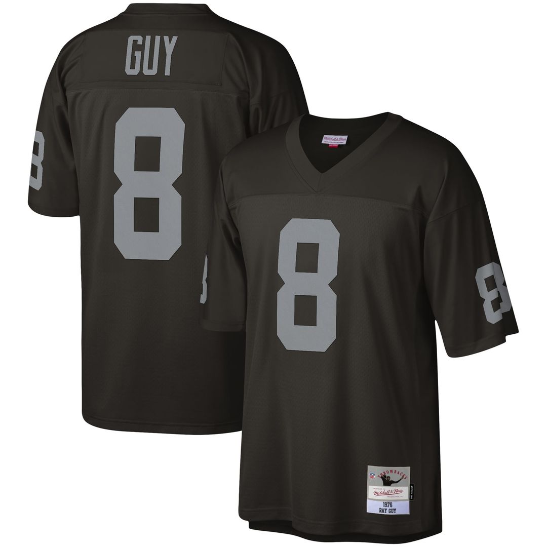 Las Vegas Raiders Ray Guy Mitchell & Ness Black Legacy Replica Jersey product image 1, provided for visual reference and