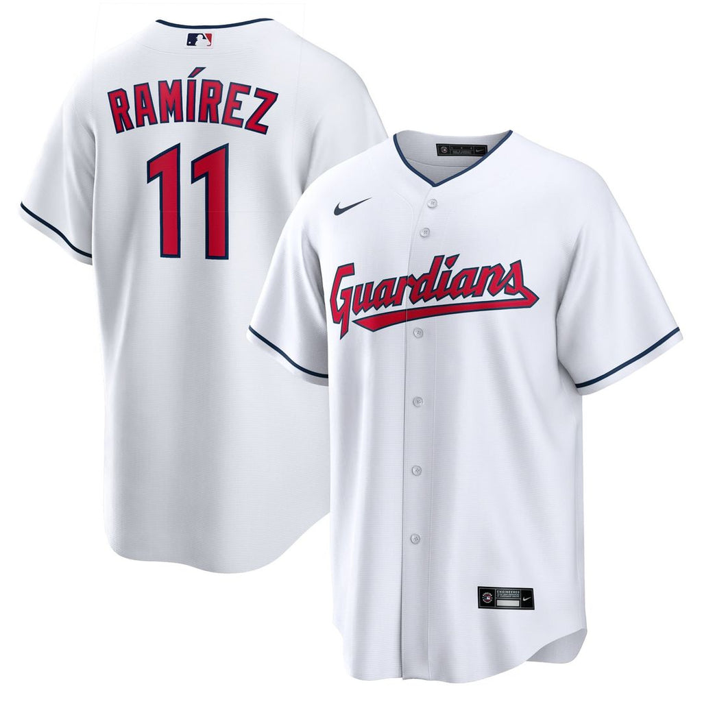 Cleveland Guardians José Ramírez Nike White Replica Player Jersey product image 1, provided for visual reference and product