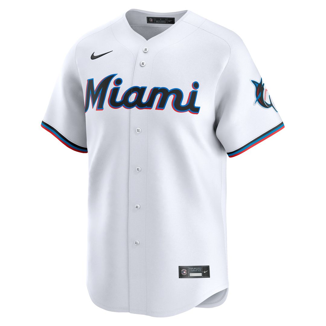 Miami Marlins Nike White #1 Dad Home Limited Jersey product image 2, provided for visual reference and product detail review