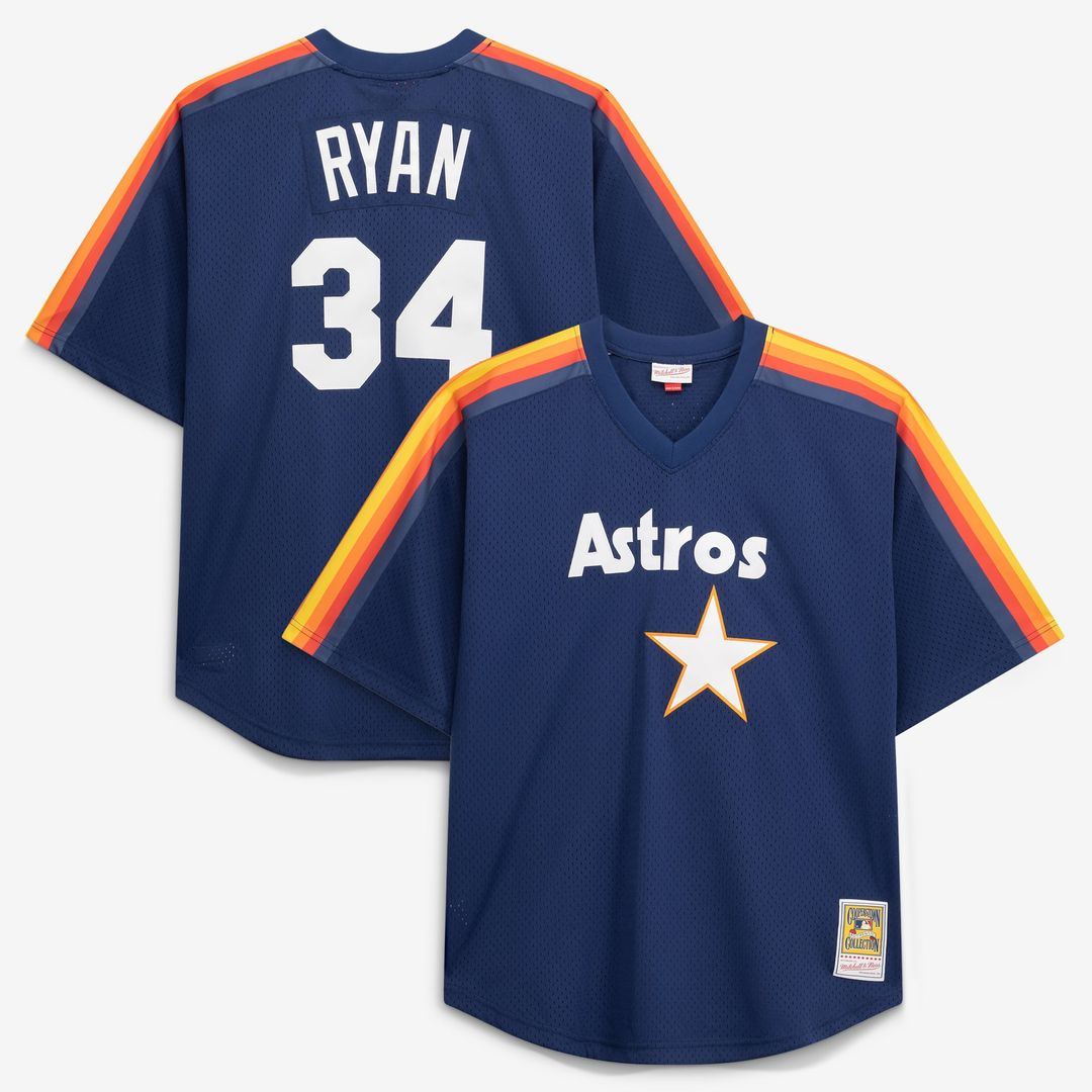 Houston Astros Nolan Ryan Mitchell & Ness Navy Cooperstown Collection Big & Tall Mesh Batting Practice Jersey product image