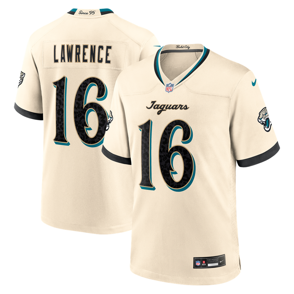 Jacksonville Jaguars Trevor Lawrence Nike Natural 2026 Rivalries Collection Game Jersey product image 1, provided for visual