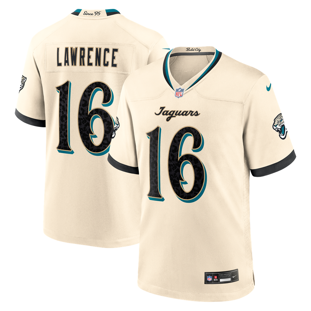 Jacksonville Jaguars Trevor Lawrence Nike Natural 2026 Rivalries Collection Game Jersey product image 1, provided for visual