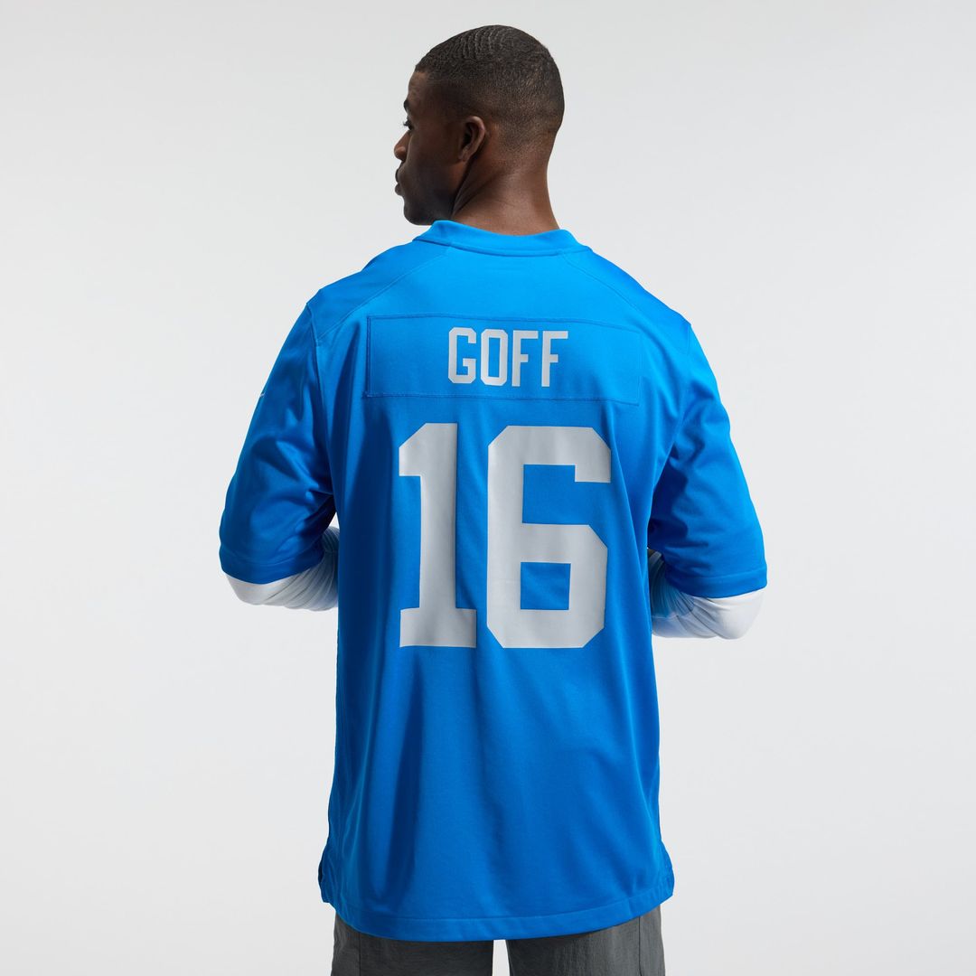 Detroit Lions Jared Goff Nike Blue Alternate Game Jersey product image 3, provided for visual reference and product detail