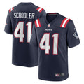 New England Patriots Brenden Schooler Nike Navy Game Player Jersey product image 1, provided for visual reference and