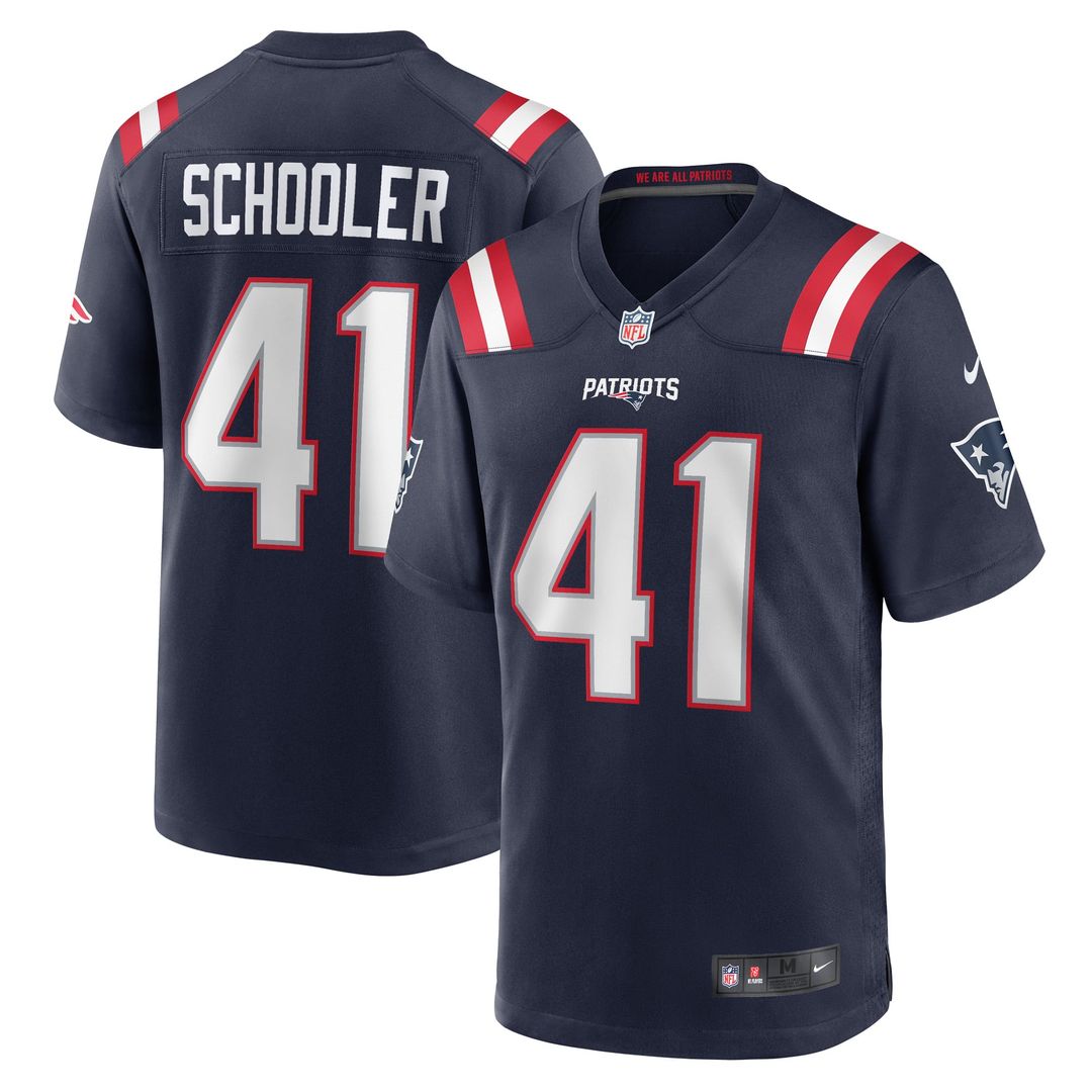 New England Patriots Brenden Schooler Nike Navy Game Player Jersey product image 1, provided for visual reference and