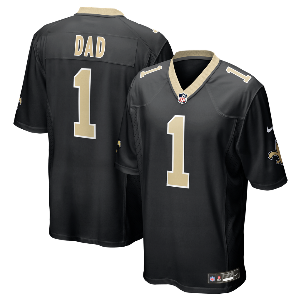 New Orleans Saints Number 1 Dad Nike Black Game Jersey product image 1, provided for visual reference and product detail