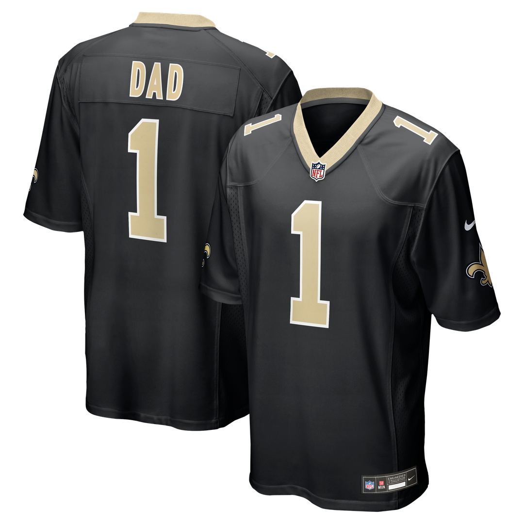 New Orleans Saints Number 1 Dad Nike Black Game Jersey product image 1, provided for visual reference and product detail