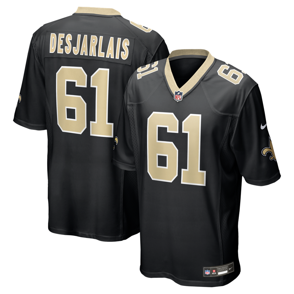 New Orleans Saints Drew Desjarlais Nike Black Game Player Jersey product image 1, provided for visual reference and product