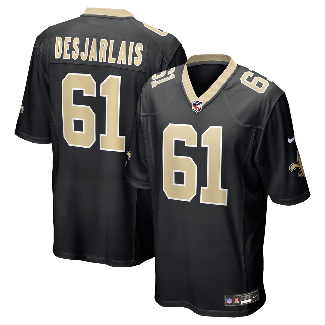 New Orleans Saints Drew Desjarlais Nike Black Game Player Jersey product image 1, provided for visual reference and product
